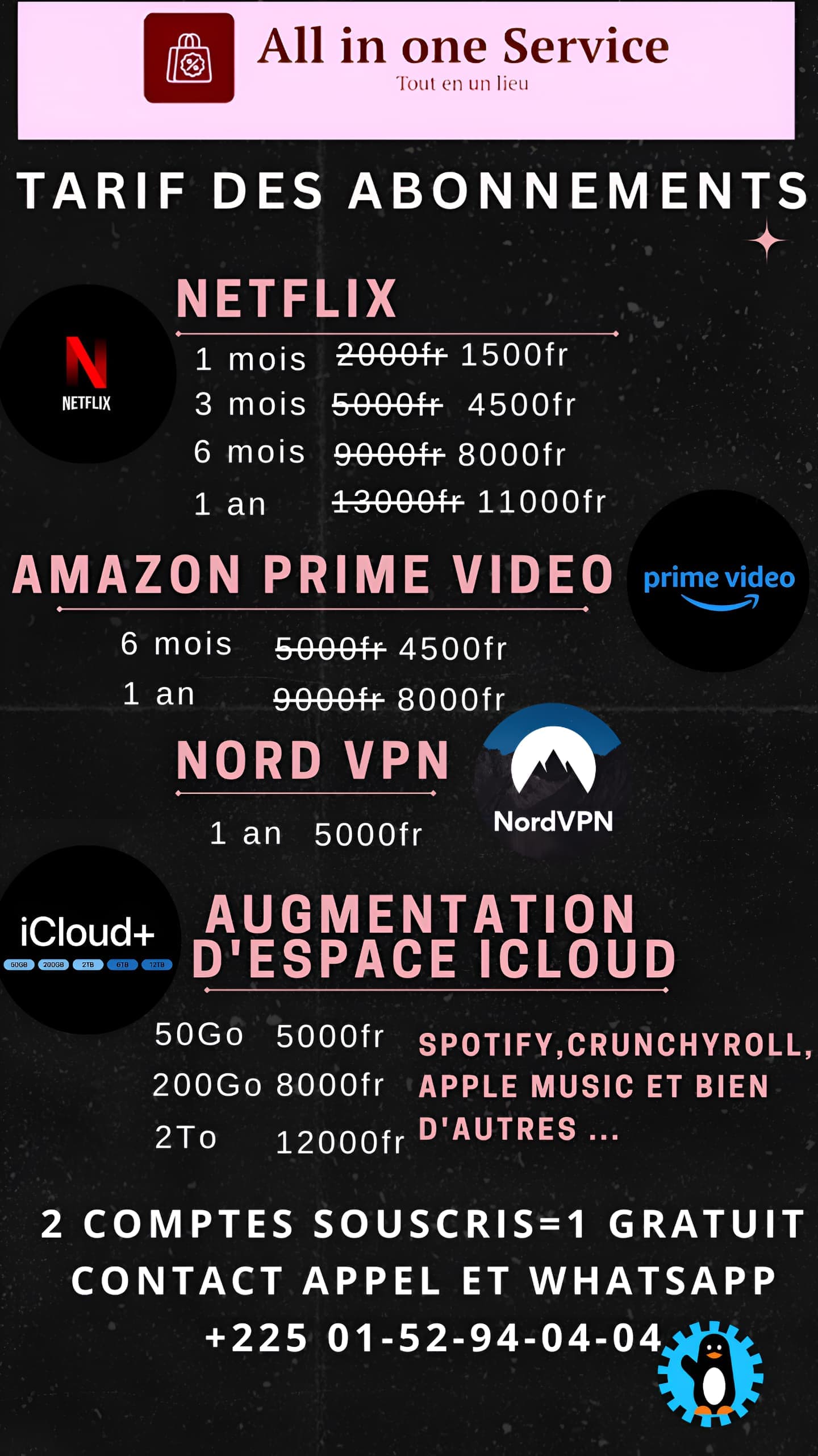 Comptes NETFLIX, NORD VPN, AMAZON PRIME VIDÉO et autres services 